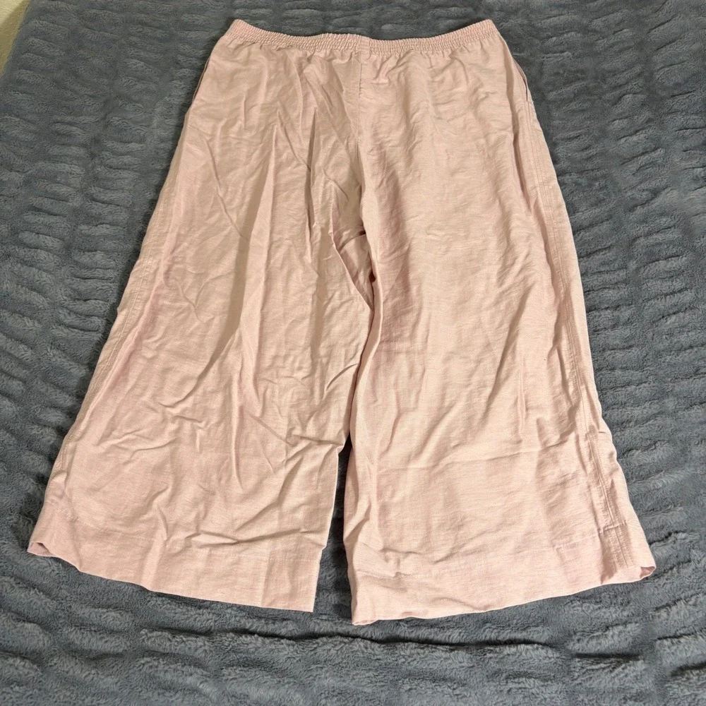 H&M Pink Linen Blend Wide Leg Culotte Pants XL High Waist Relaxed Crop AQ240